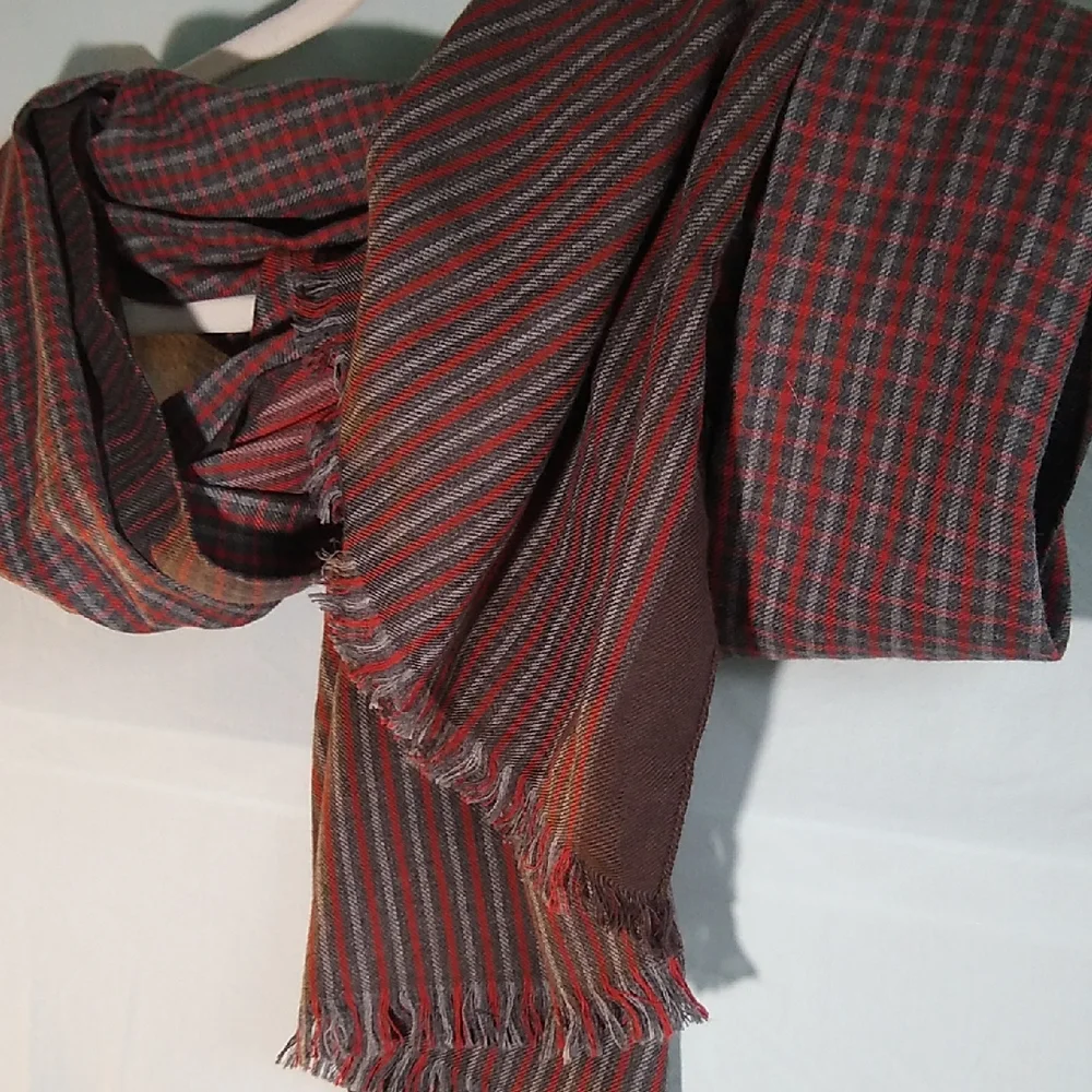 Banana Republic Red and Gray/Brown Striped Scarf